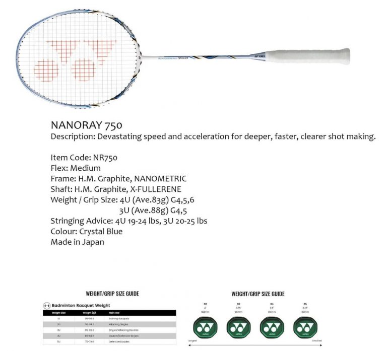 バドミントンラケット YONEX NANORAY 750+thefivetips.com