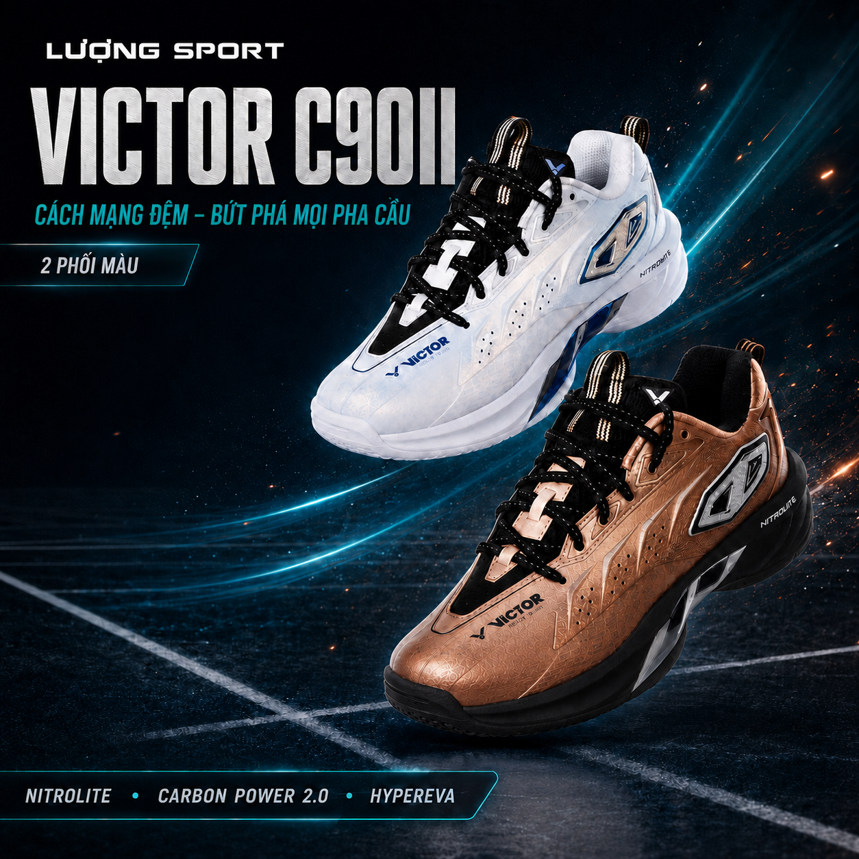 Giày cầu lông Victor C90II màu trắng và đồng tại Lượng Sport